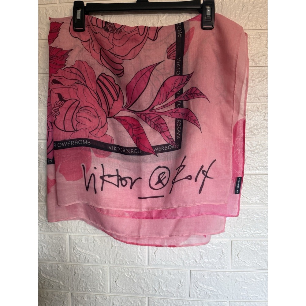 Viktor & Rolf Flowerbomb Pink Black Floral Square Scarf 30x30